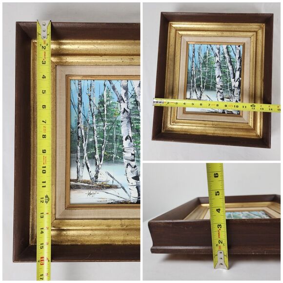 Birch Tree Oil Painting Northwoods Snowy Forest Winter Woods Aspen Pine Fir Snow - Picture 2 of 12
